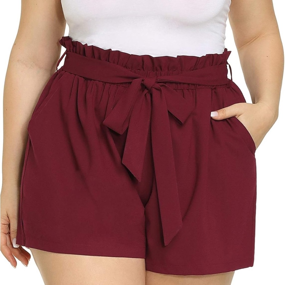 Hanna Nikole Women Bowknot Tie Elastic Waist Plus Size Casual Shorts w/ Pockets